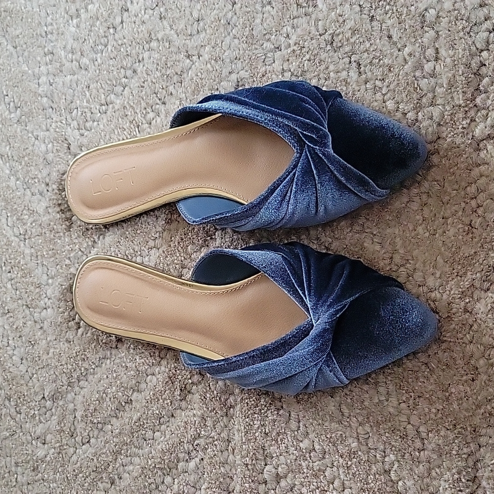 Ann Taylor Loft Blue Velvet Espadrille Slip In Shoes Pointed Toe D'orsay Flats 8